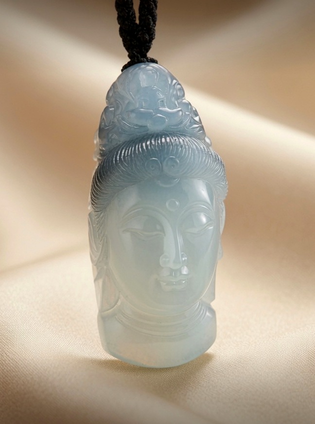 Grey Jade Guanyin Bust Pendant