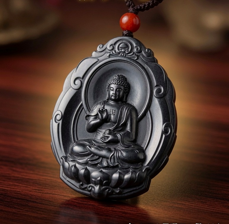Dark Jade Buddha Relief Pendant