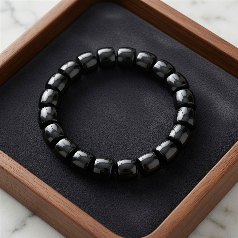 Black Jade Barrel Bead Bracelet