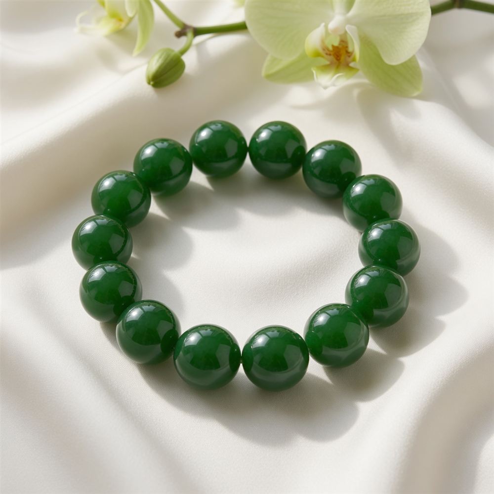 Deep Green Jade Bead Bracelet