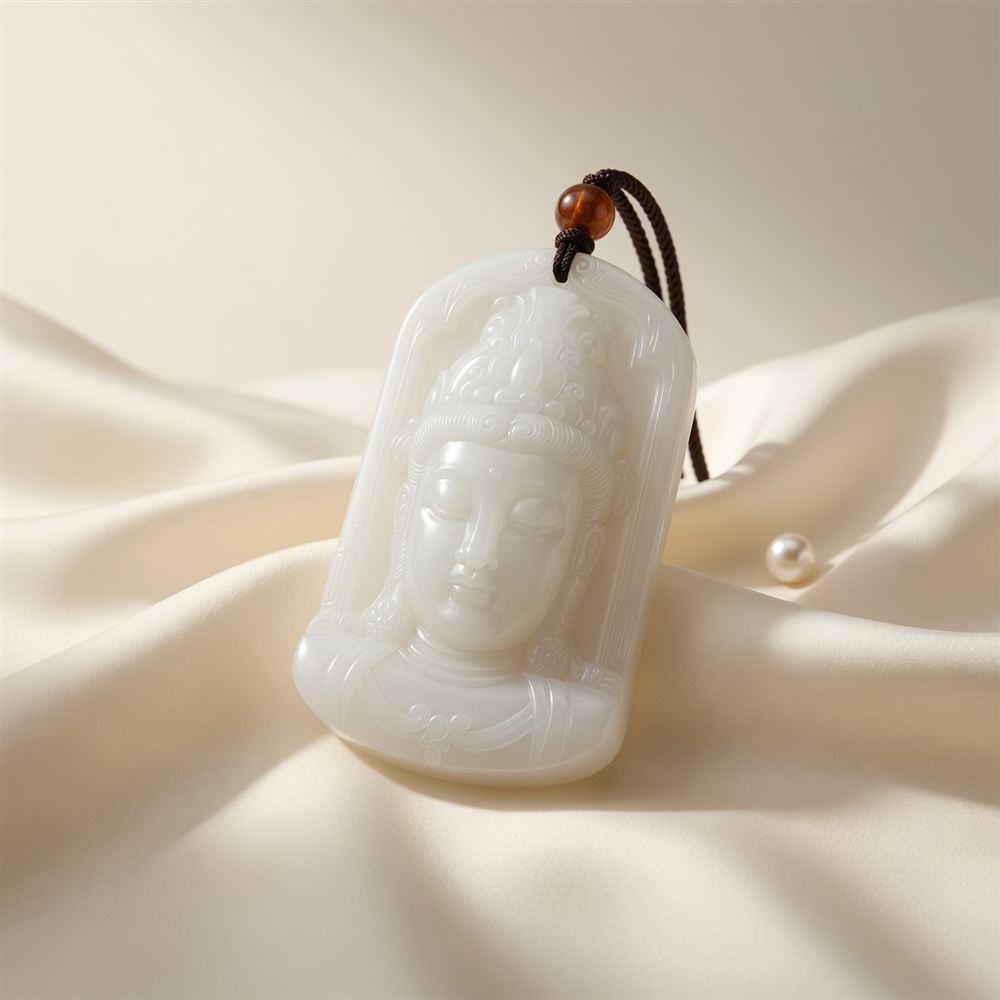 White Jade Guanyin Bust Pendant