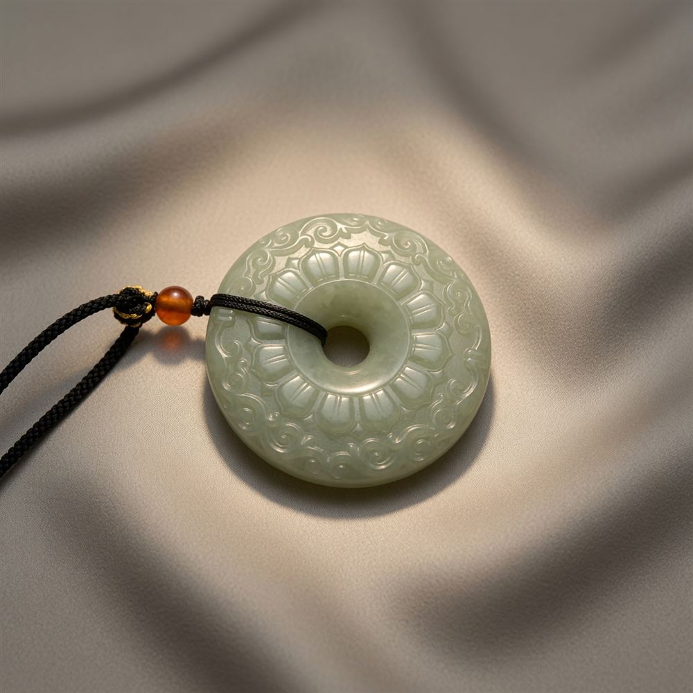Celadon Jade Lotus "Safety Buckle" Pendant