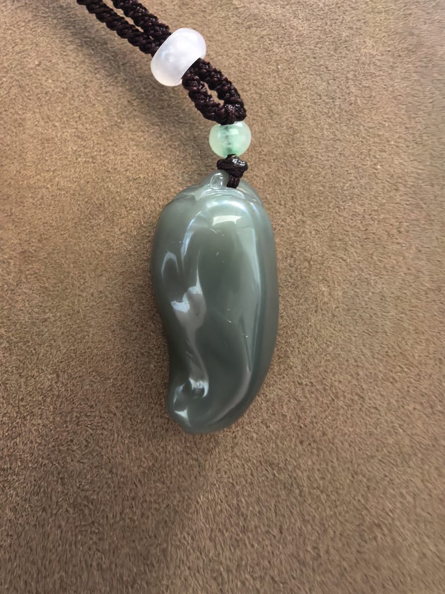 Blue-Green Jade Lucky Pebble Pendant