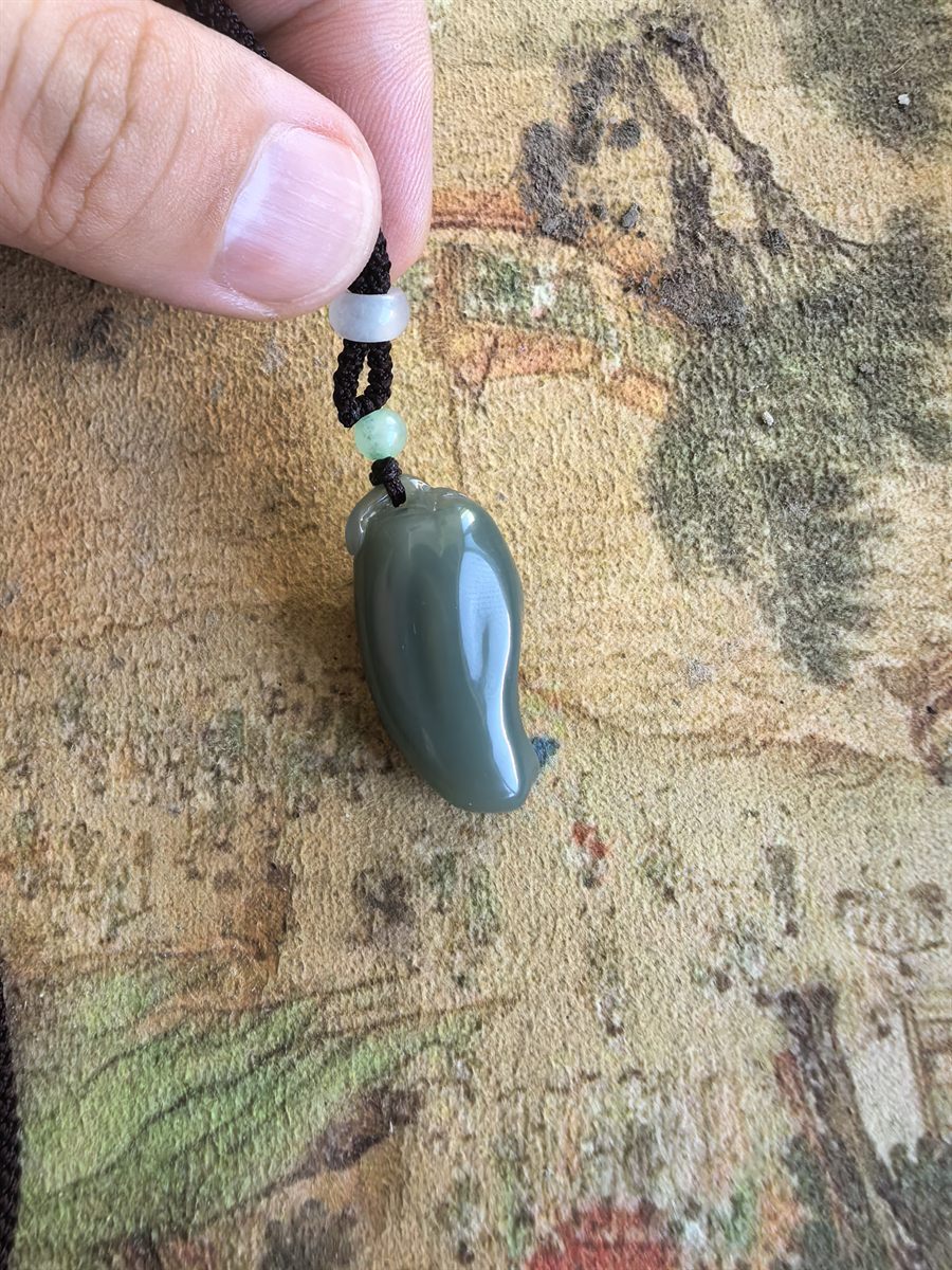 Blue-Green Jade Lucky Pebble Pendant