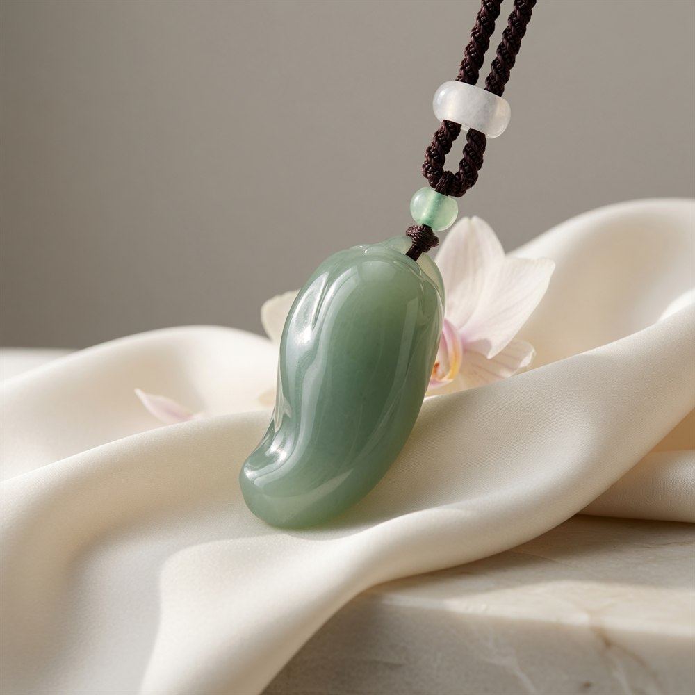 Blue-Green Jade Lucky Pebble Pendant