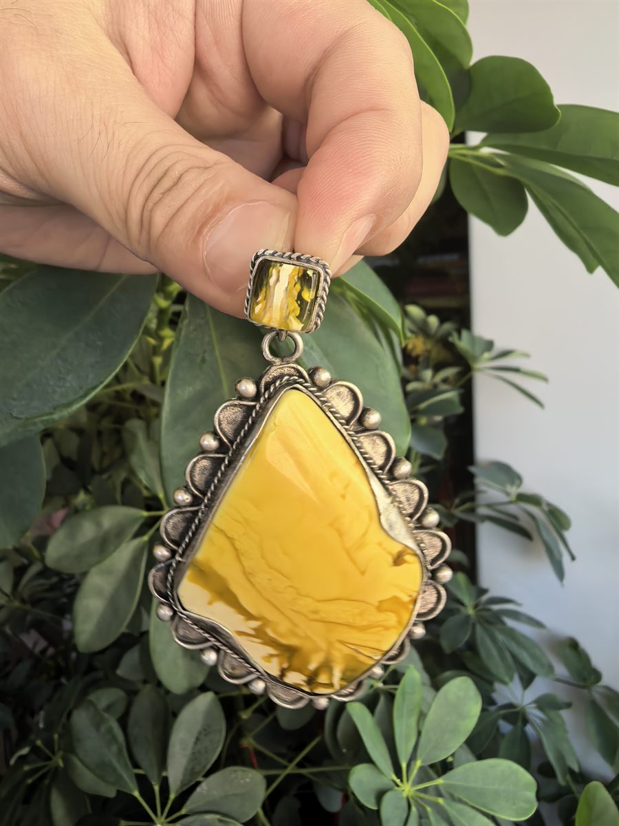 Marbled Beeswax Amber Slab Pendant
