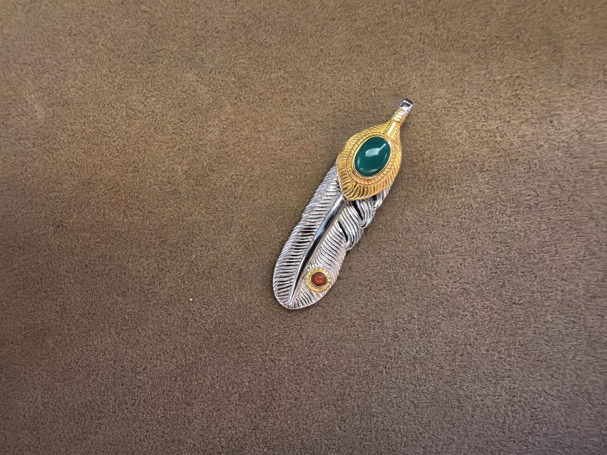 Turquoise Feather Pendant in Gilt Silver