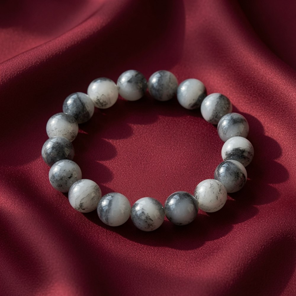 Qinghua Black-and-White Jade Bead Bracelet