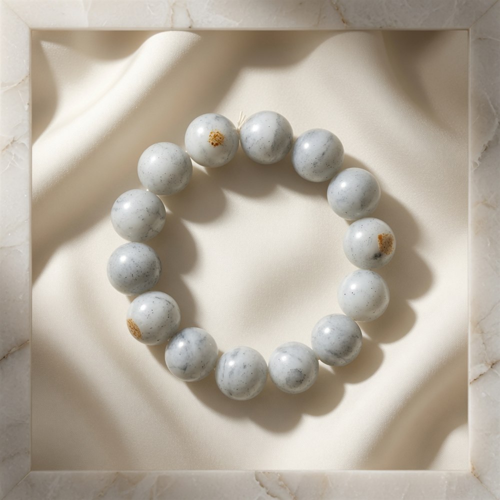 Speckled White Jade Bead Bracelet