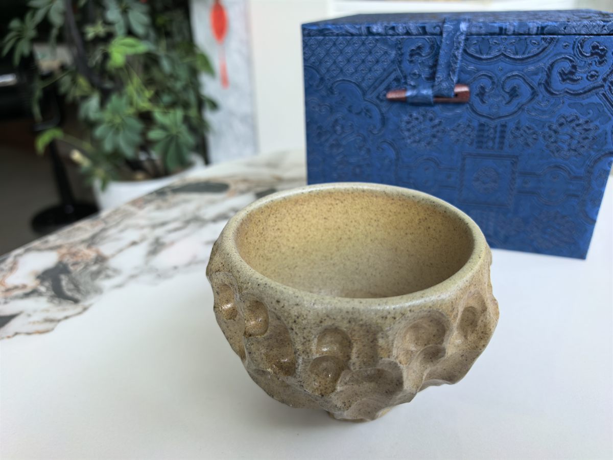 Rock-Form Tea Bowl with Speckled Glaze