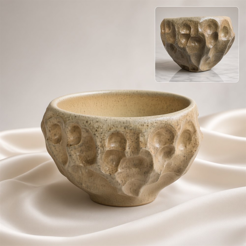 Rock-Form Tea Bowl with Speckled Glaze