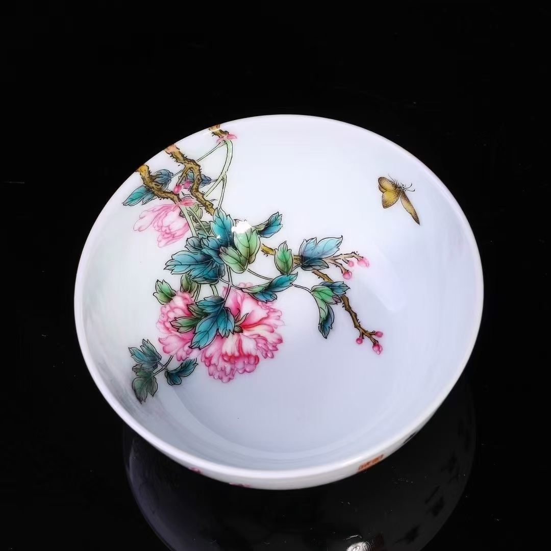 Famille Rose Peony and Butterfly Tea Bowl
