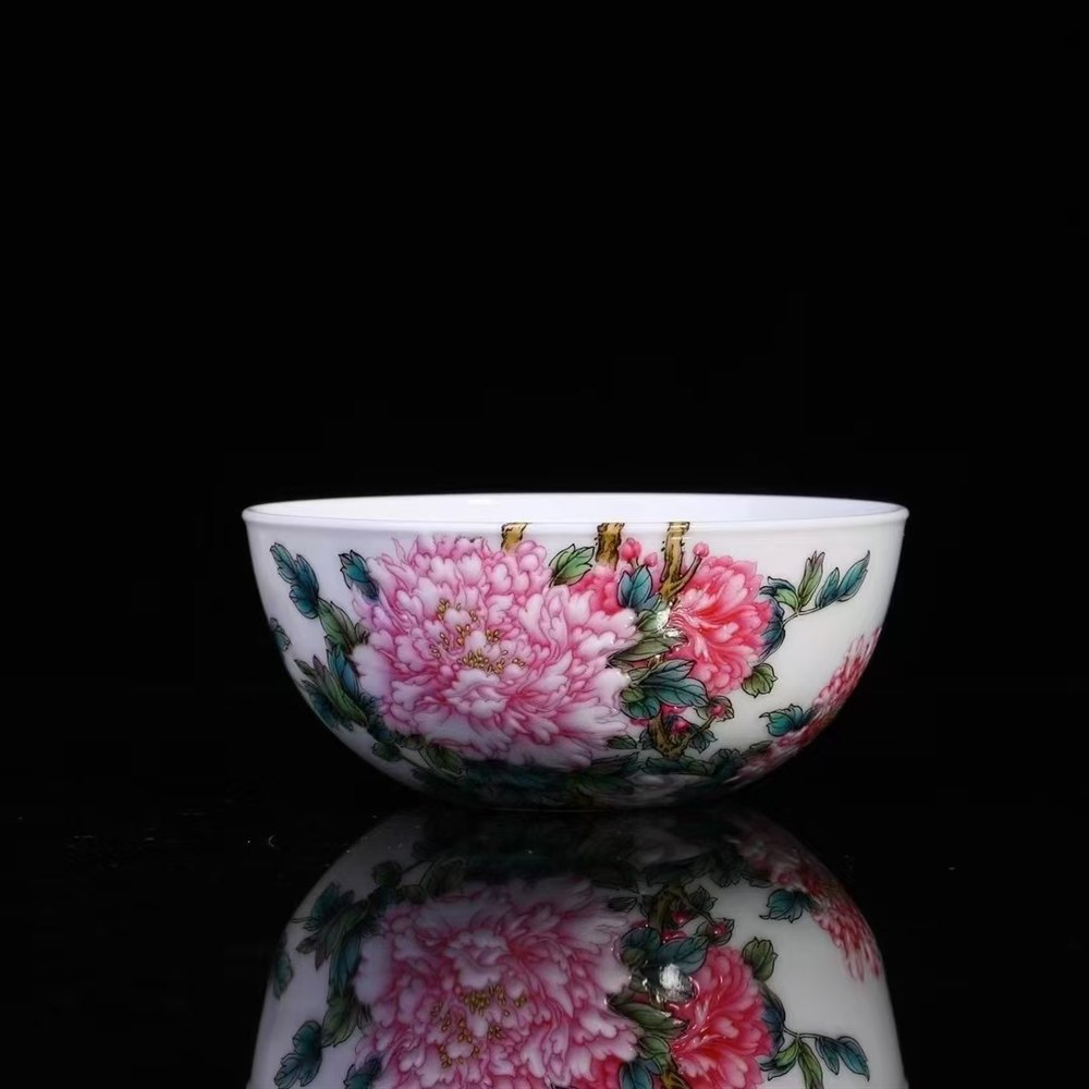 Famille Rose Peony and Butterfly Tea Bowl
