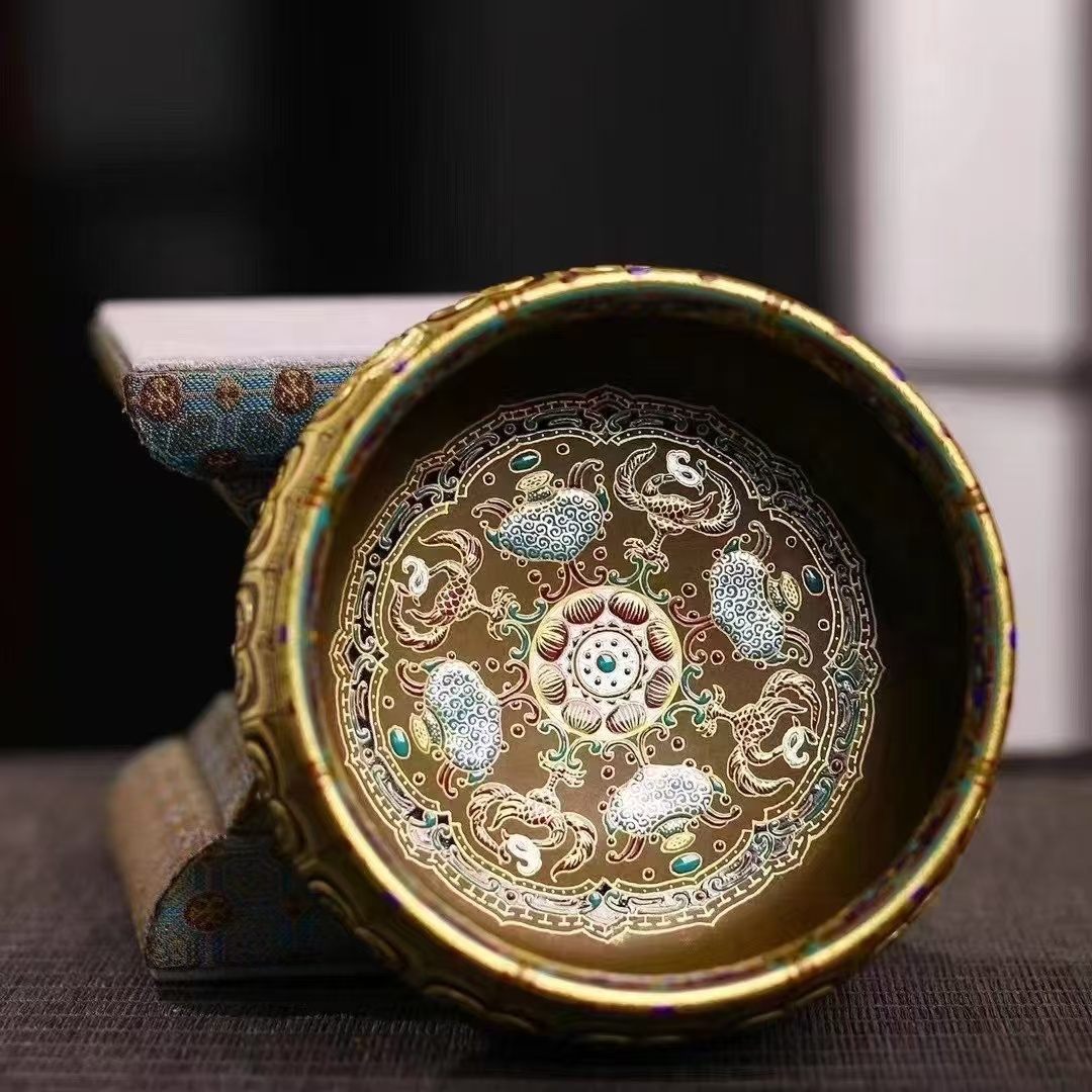 Teadust-Glaze Tea Cup with Raised Gold and Enamel