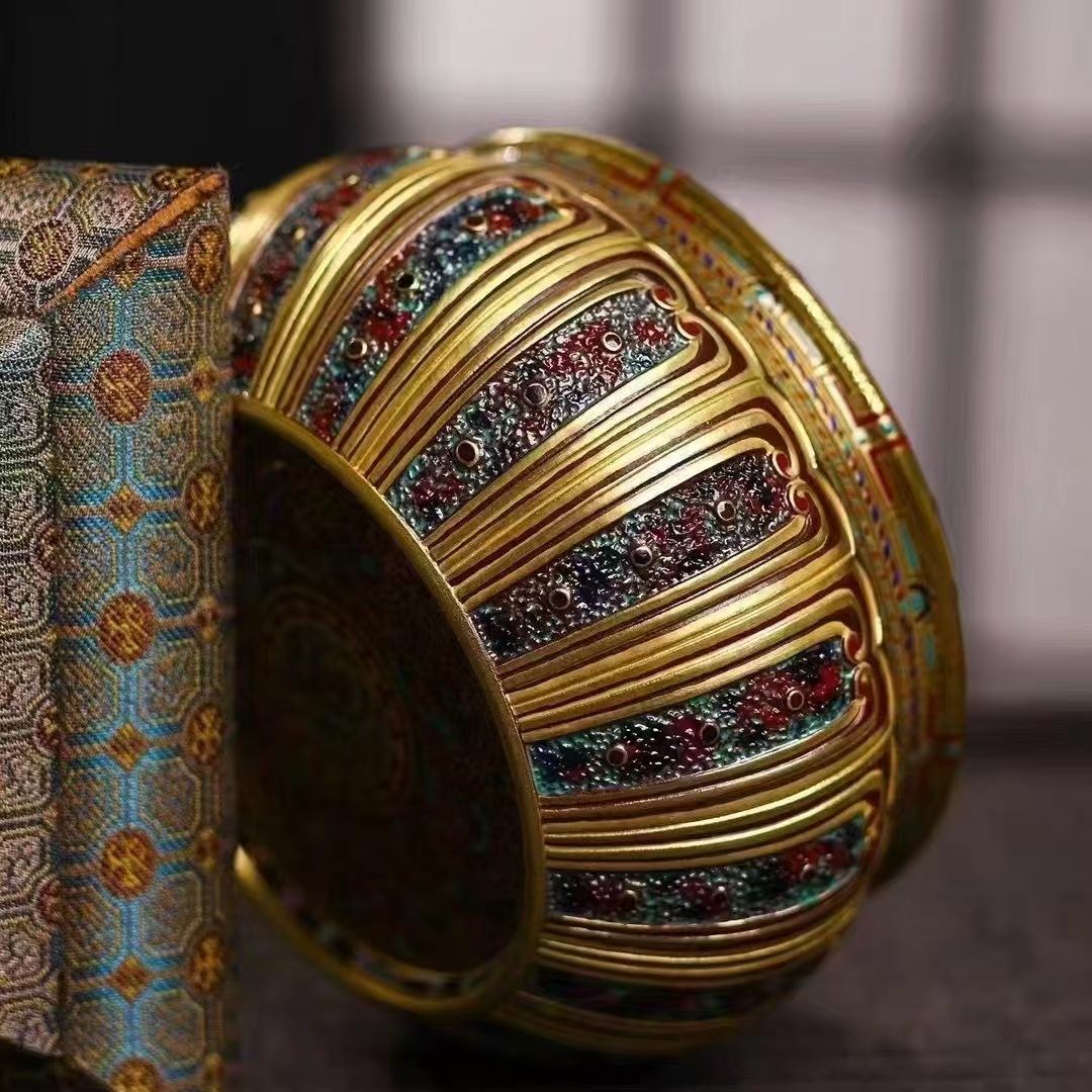 Teadust-Glaze Tea Cup with Raised Gold and Enamel