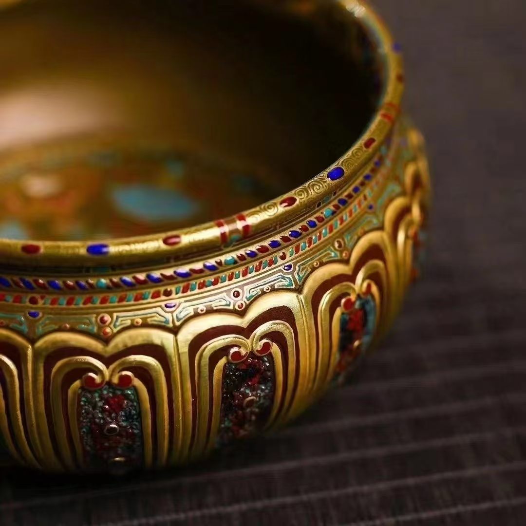 Teadust-Glaze Tea Cup with Raised Gold and Enamel