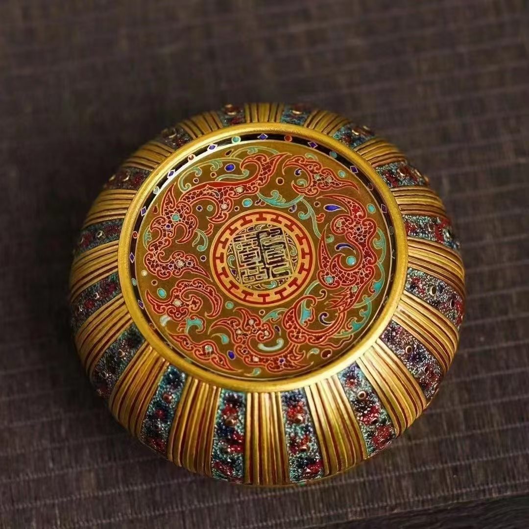 Teadust-Glaze Tea Cup with Raised Gold and Enamel