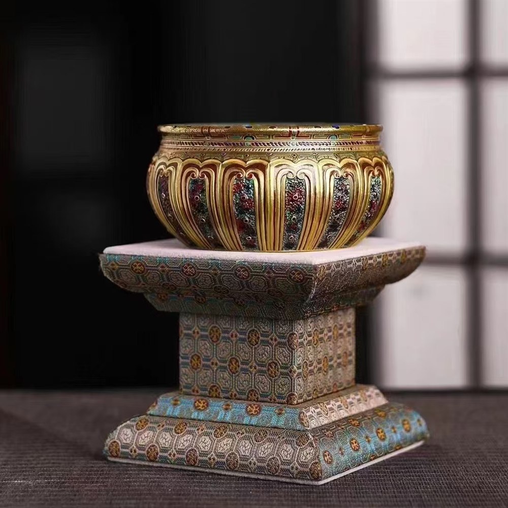 Teadust-Glaze Tea Cup with Raised Gold and Enamel