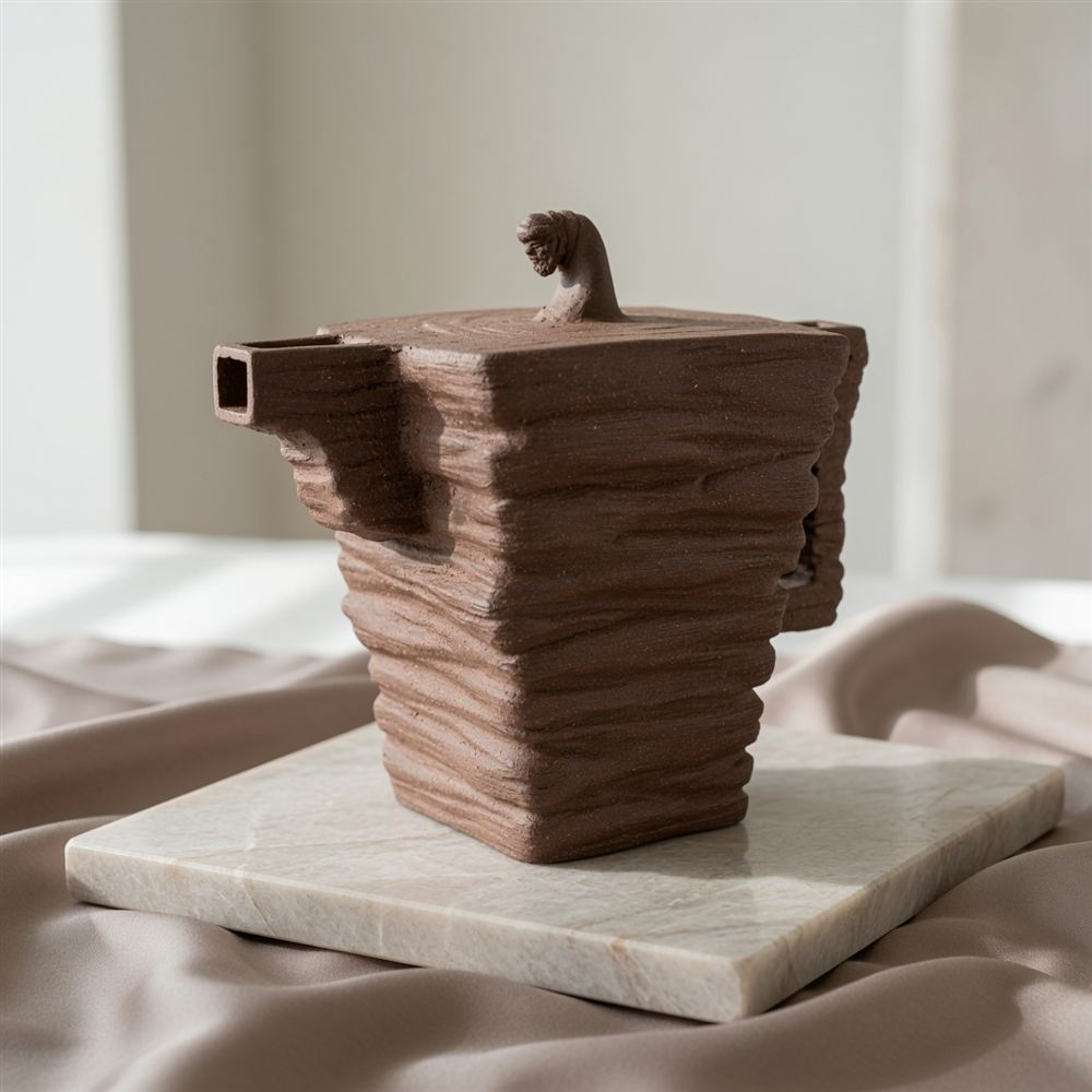 Rock-Textured Square Zisha Teapot