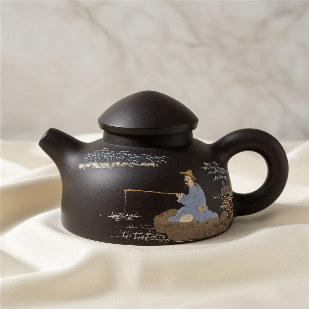 Shipiao Zisha Teapot with Painted Fisherman