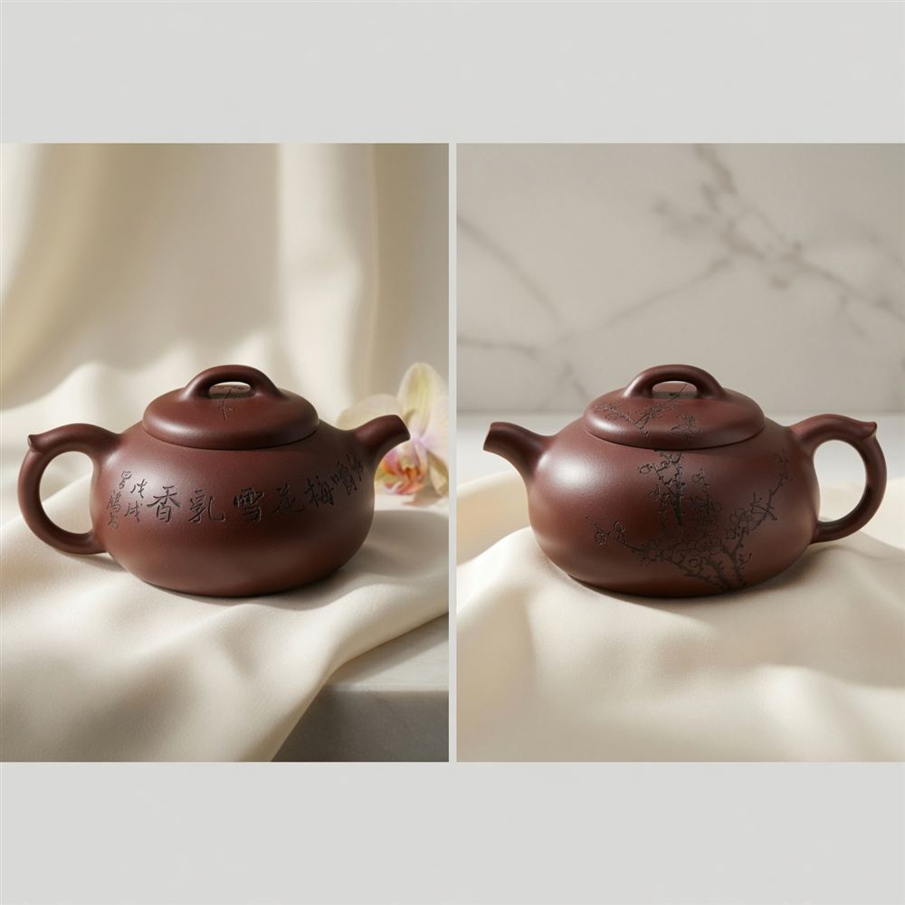 Plum Blossom Zisha Teapot with Inscription