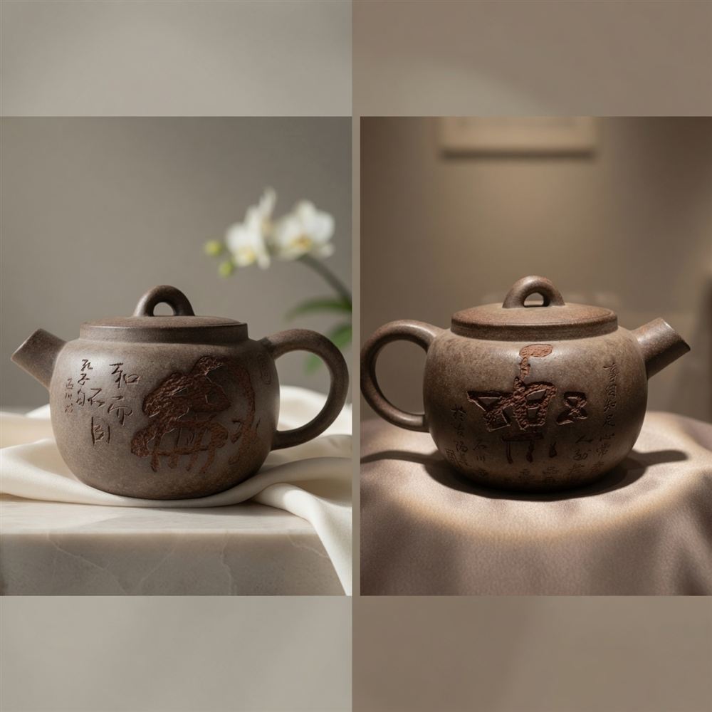 Zisha Teapot with Bold Carved Calligraphy
