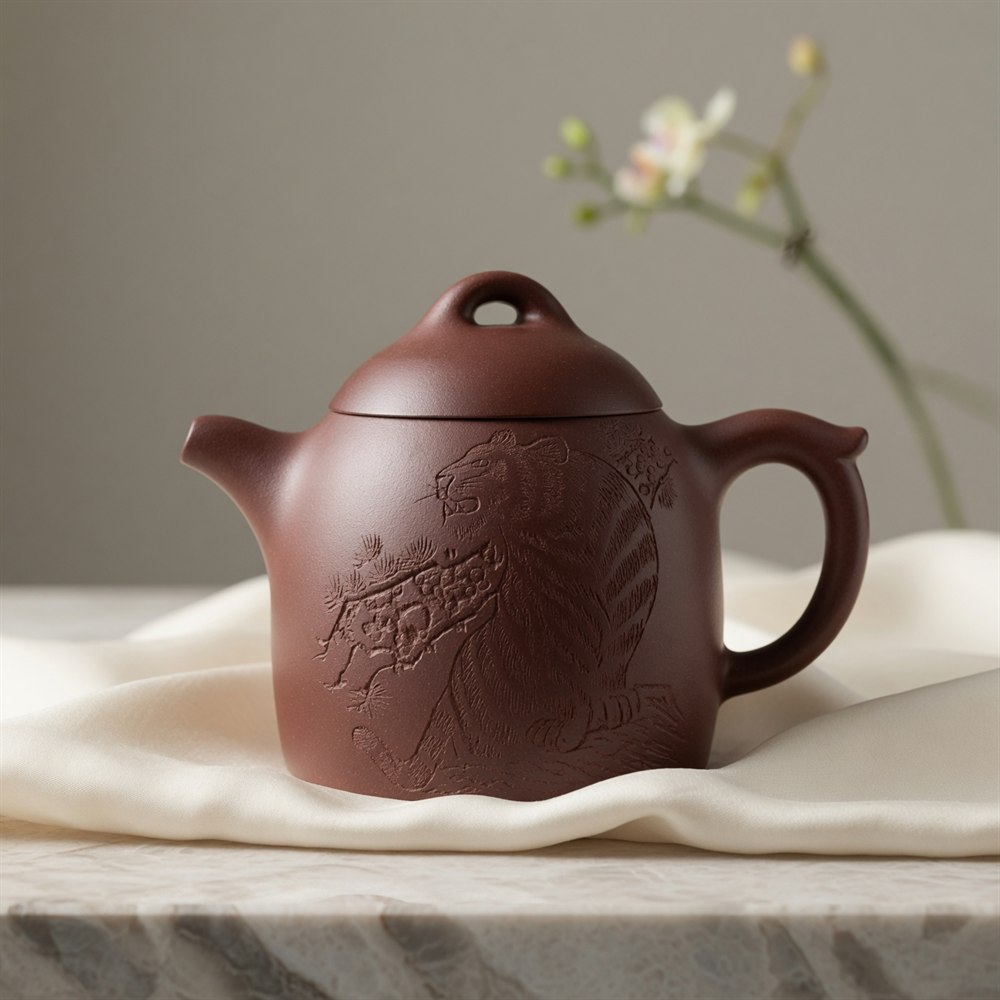 Qinquan Zisha Teapot with Engraved Tiger