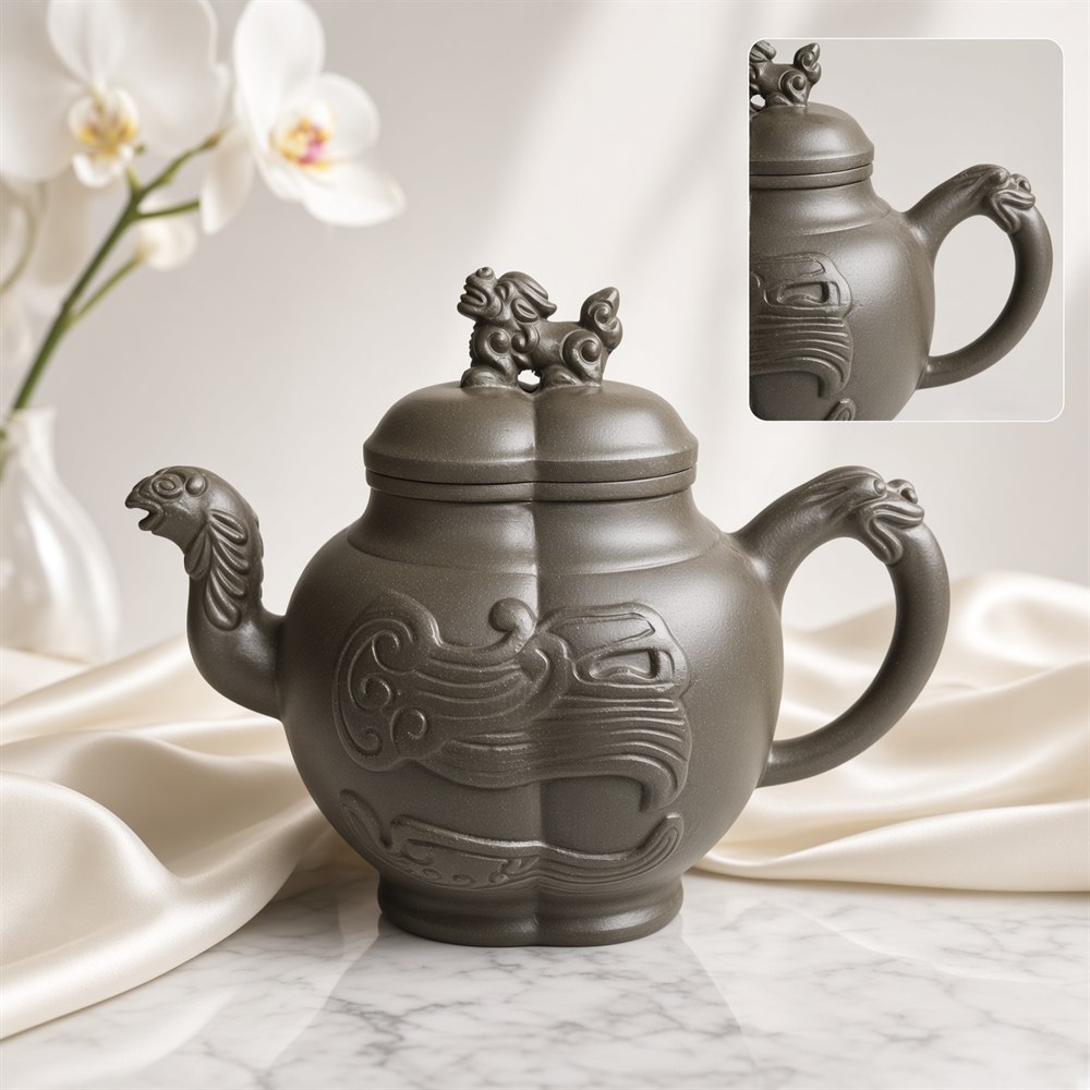 Zisha Teapot with Phoenix Spout and Dragon Handle