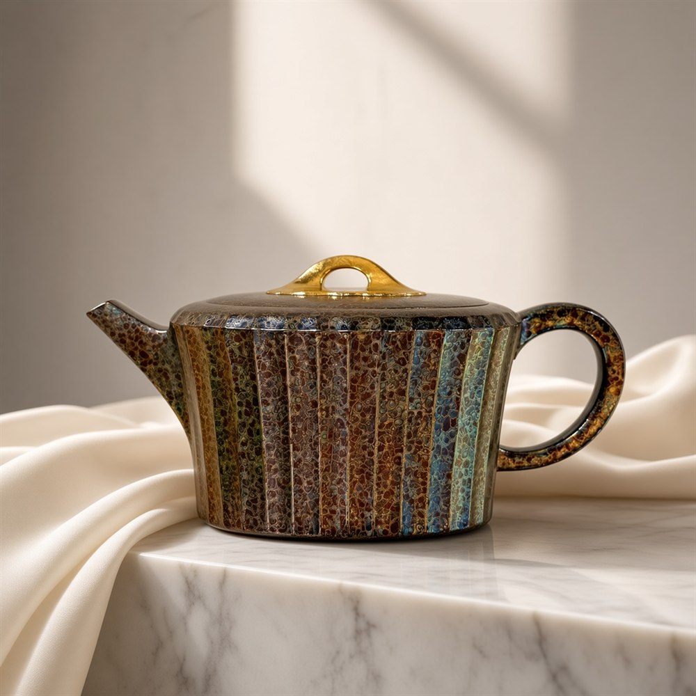 Dahongpao Zisha Teapot, Shell-Fired, with Gilt Bridge Knob